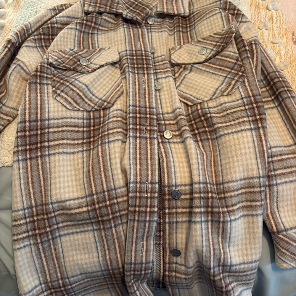 Altar'd State Plaid Jacket in Brown and Cream